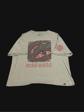Ecko Unlimited Gray Graphic Logo Tee with Red Accents